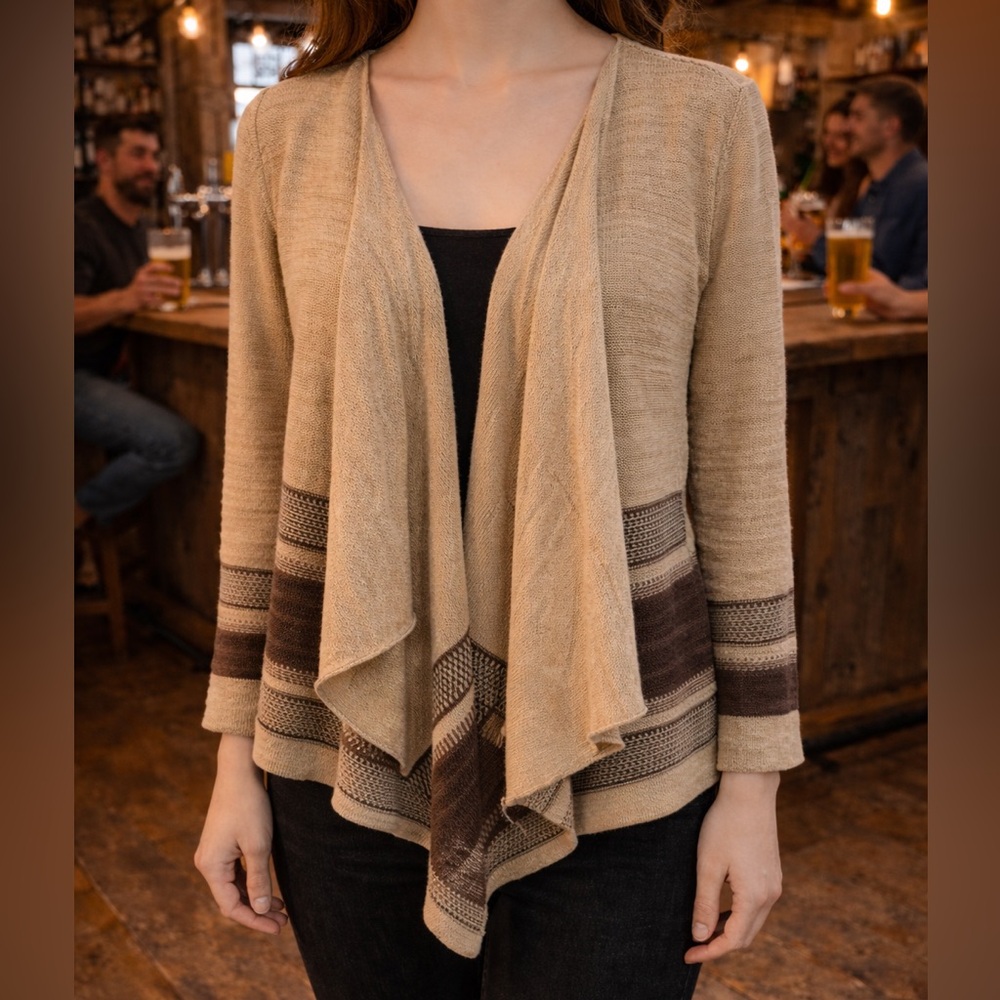 Denim & Supply Ralph Lauren Women Linen Blend Tan/Brown Open Cardigan Lagenlook